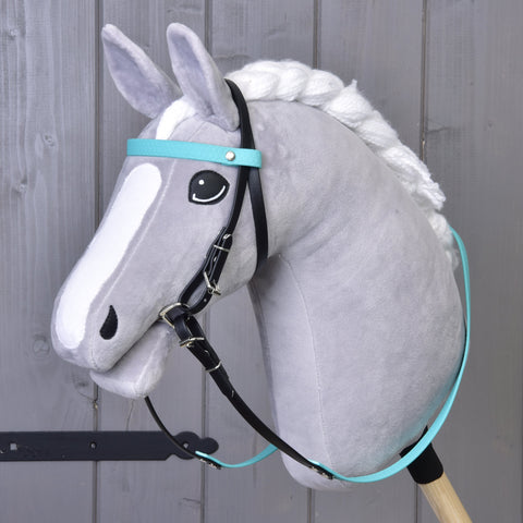 Complete black leatherette bridle with turquoise headband