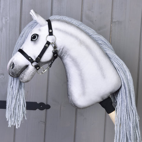 Hobby Horse Unicorn Silver with black Halter (size S)
