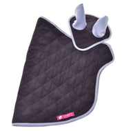 The Set Purple oven mitt by Hobby Horse LarDen features a quilted black and gray paw design with two white padded fingers and a pink edge label, inspired by cozy Hobby Horse blankets for comfort and style.