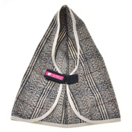 The Stable Blanket Fine Check by Hobby Horse LarDen is a gray plaid pet coat with beige trim, shown flat on a white background. Inspired by hobby horse blankets, it features a Velcro closure and a pink Lai Pet brand tag.