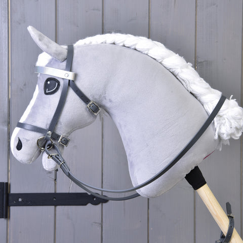 Hobby Horse 1 Komplettes graues Lederzaumzeug mit silver Stirnband (Gr. M)