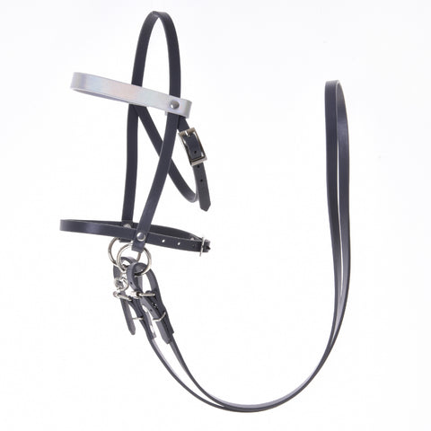 Complete grey leatherette bridle with silver headband ( size M)