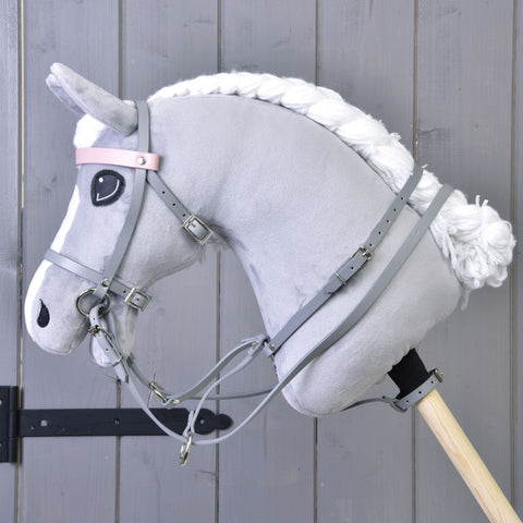 Grey leatherette set - bridle, reins and martingale (size M)