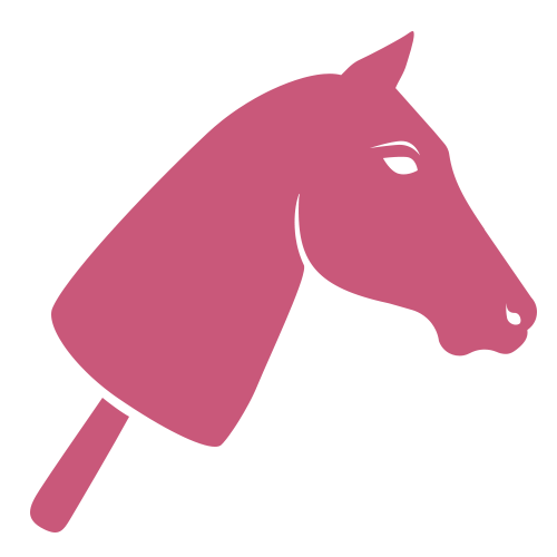 A graphic of a horses head, with its neck shaped like a popsicle, and a stick at the bottom, blending the appearance of a horse and a popsicle.