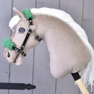 Black halter with green fur - leatherette