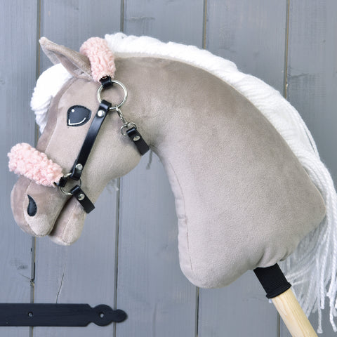Black halter with old rose fur - leatherette