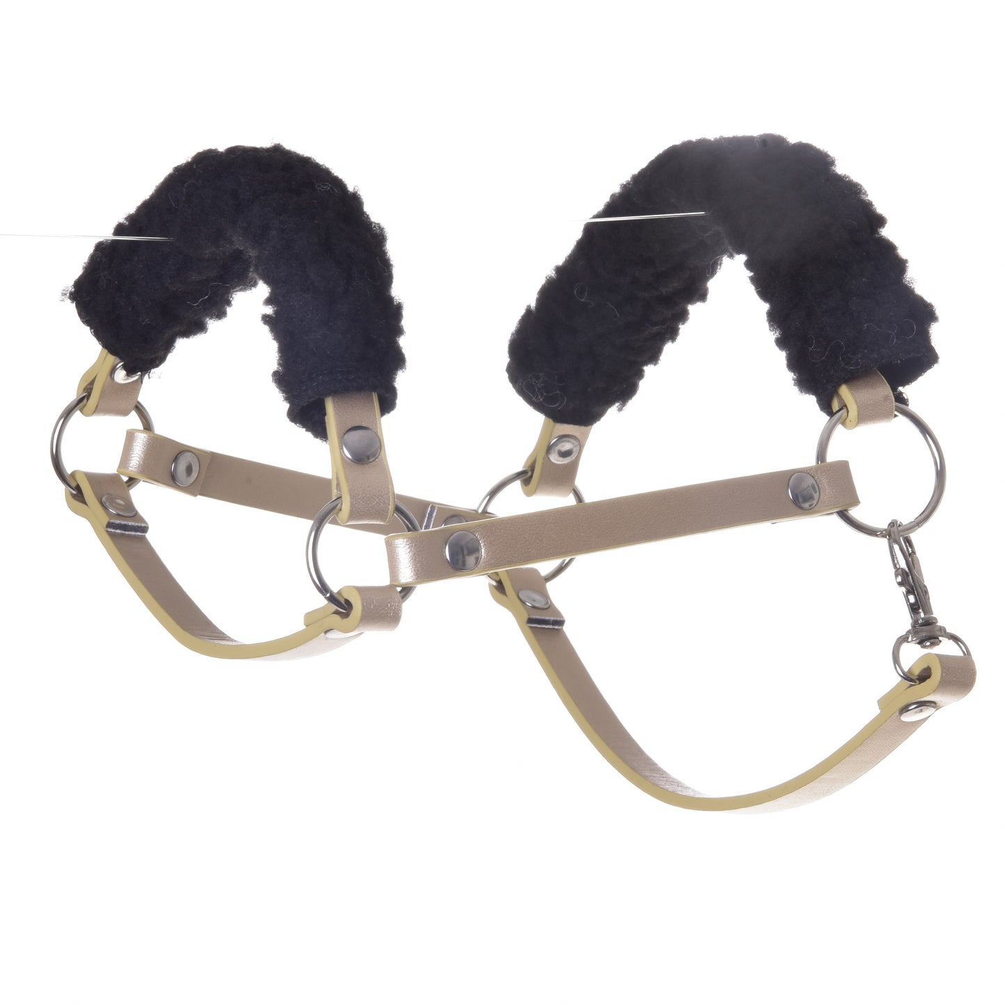 Gold halter with black fur - leatherette (size M)