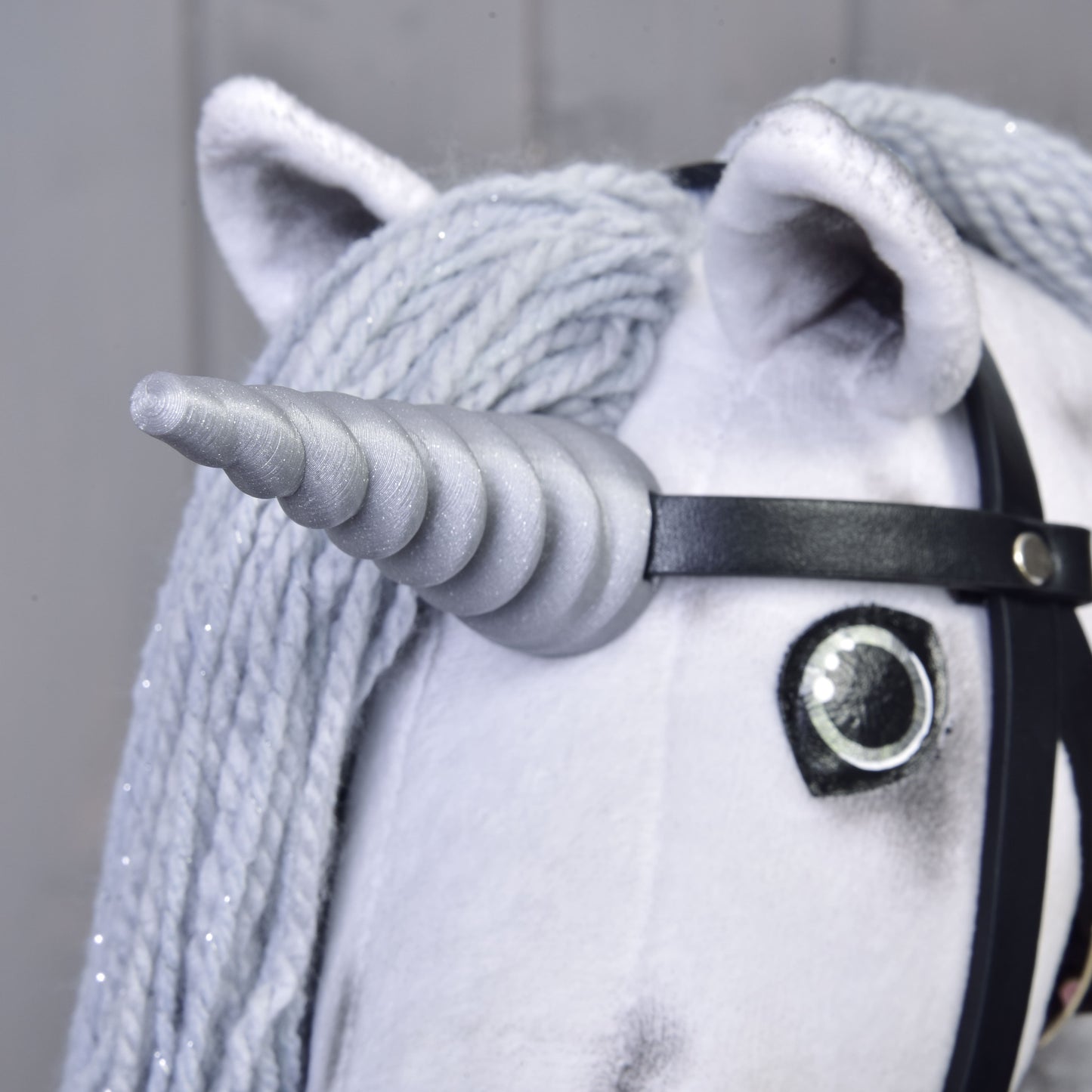 Hobby Horse Unicorn Silver with black Halter (size S) 1