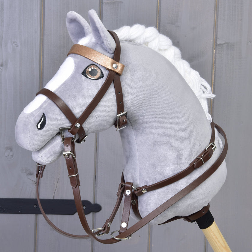 Light brown leatherette set - bridle, reins and martingale