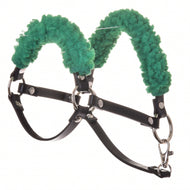 Black halter with green fur - leatherette