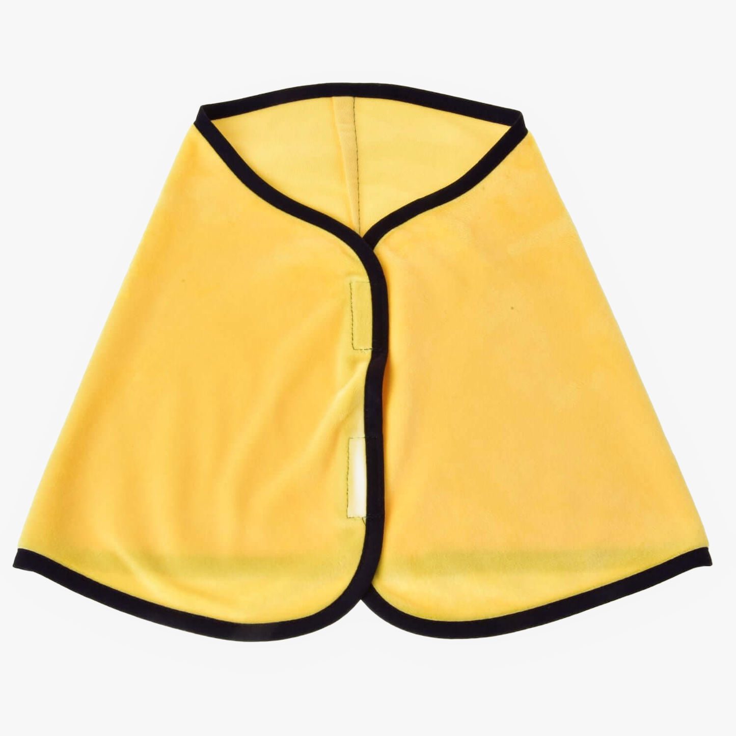 The Blanket Yellow (size M) by Hobby Horse LarDen features black trim and curved edges, shown flat on a white background. Visible stitching and a front closure make it ideal as a horse training accessory.