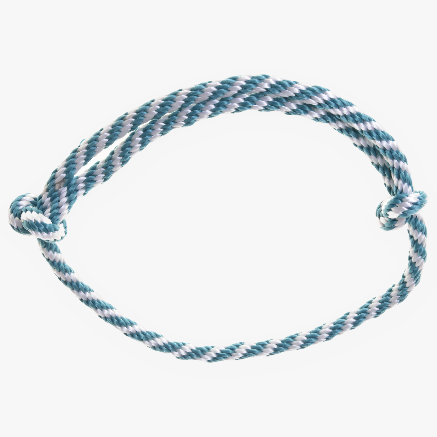 The Hobby Horse LarDen "Cordeo turquoise stripe" features a blue and white twisted rope tied in a loose oval with simple knots at both ends, displayed against a plain white background.