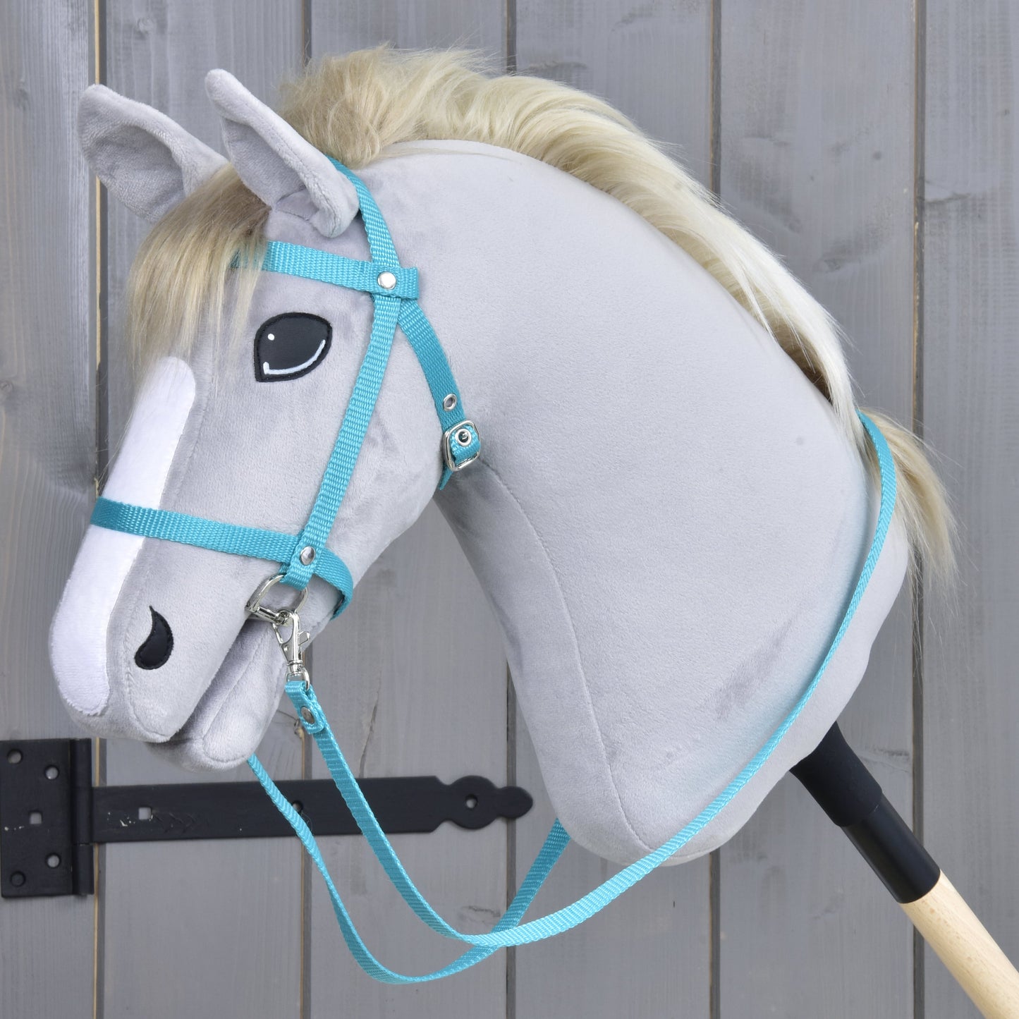 Black bridle with reins from strap turquoise