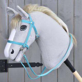 Black bridle with reins from strap turquoise