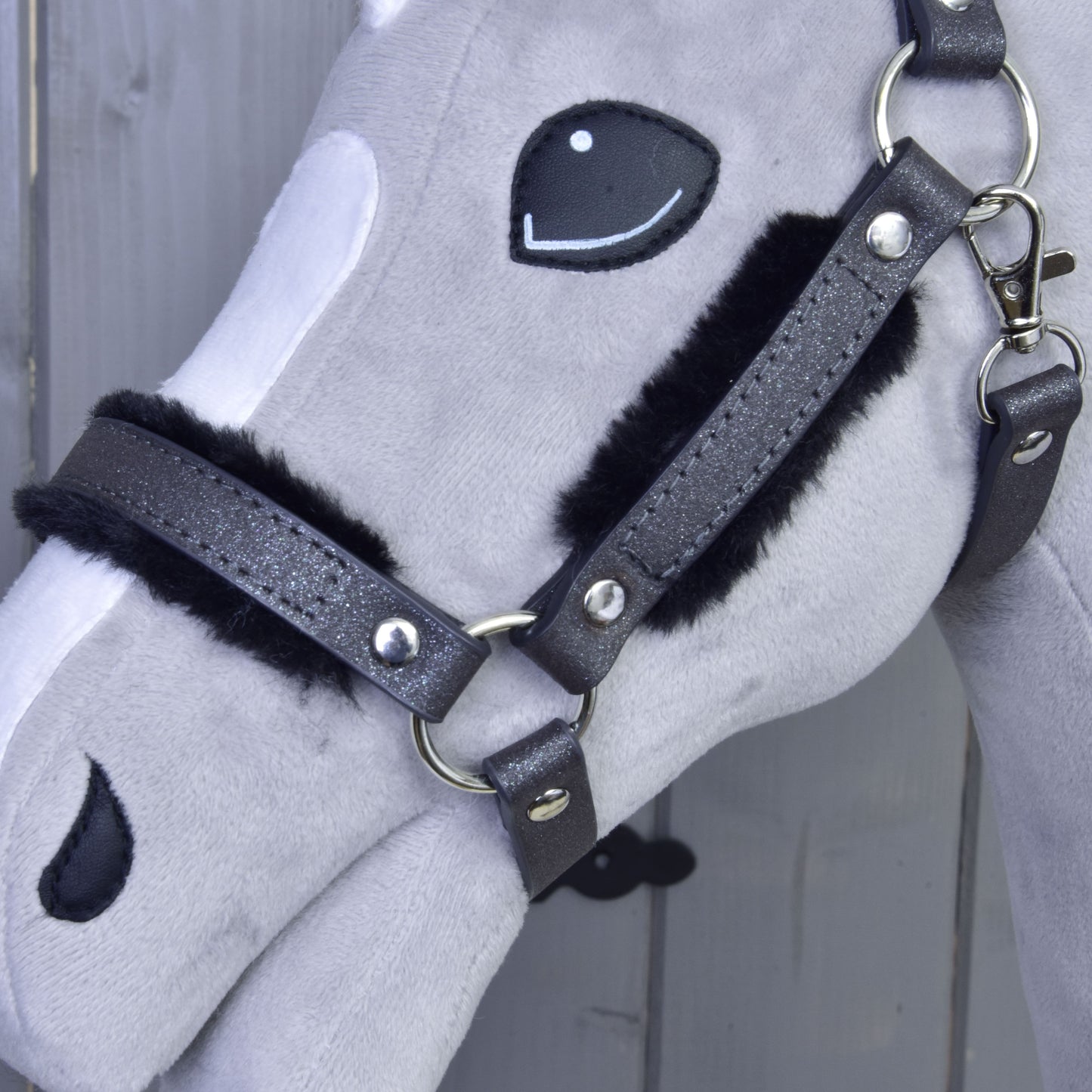 Halter with  fur - leatherette Graphite Full