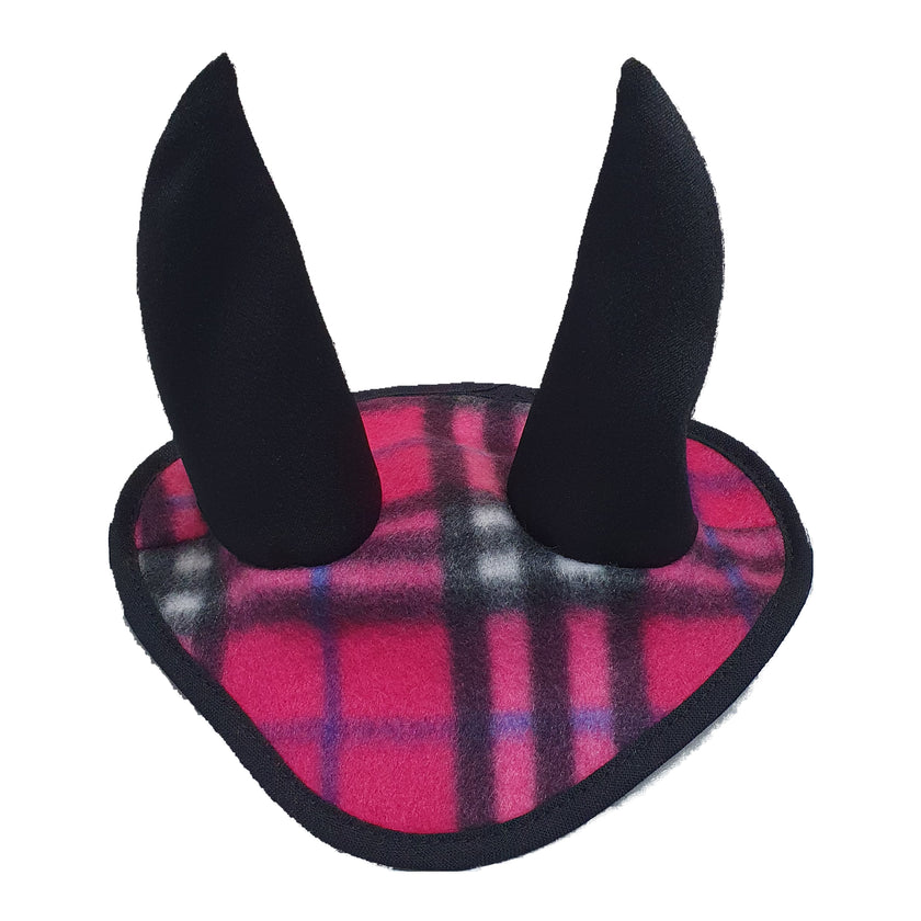 Ear Bonnet checkered pink (fleece) (size M)