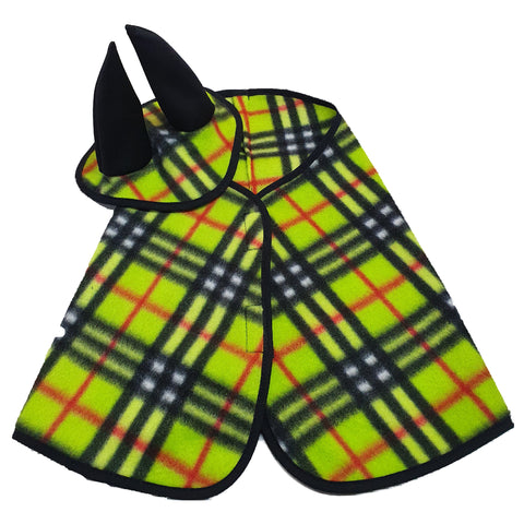 Set Checkered lime, fleece (Ear Bonnet + Blanket) (size M)