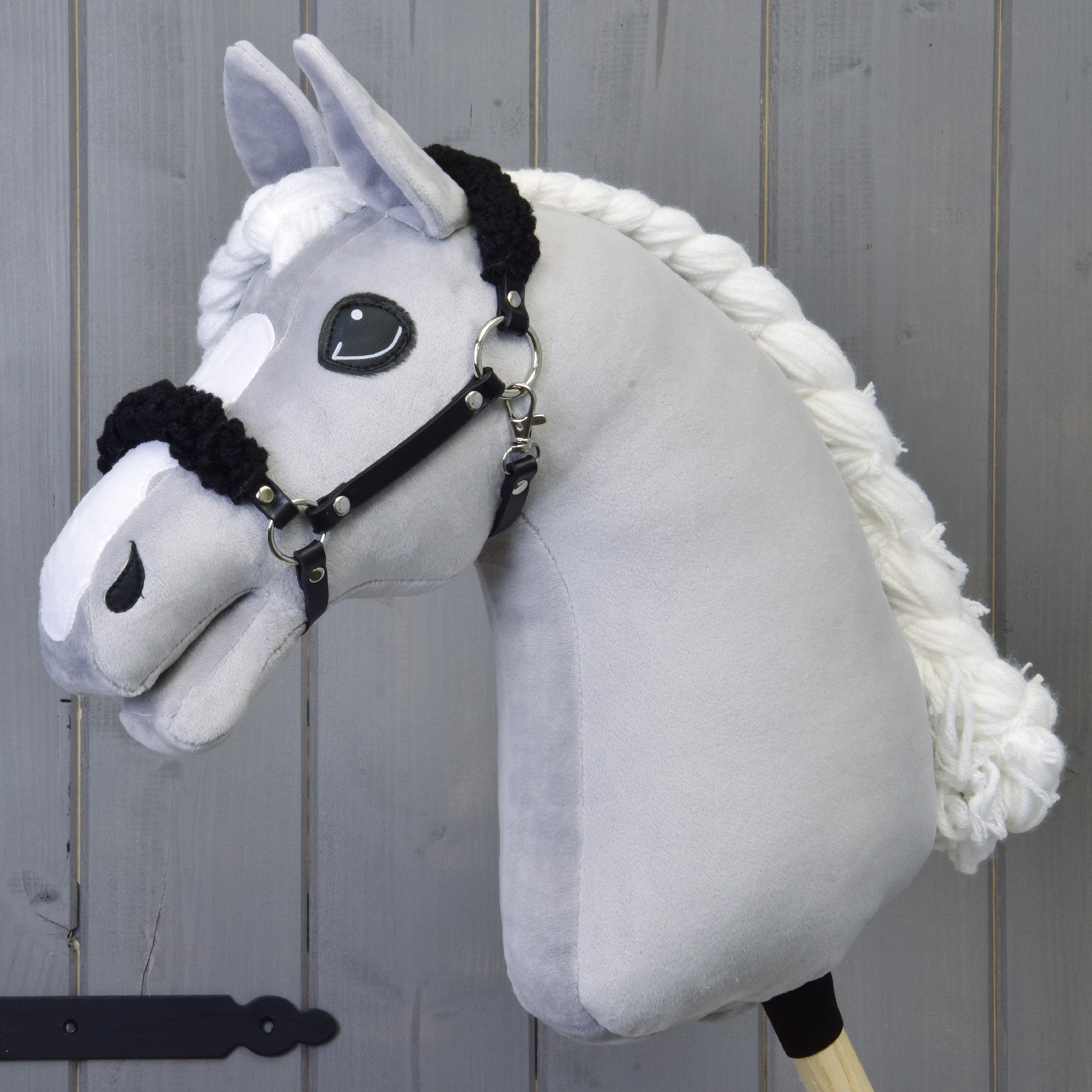 Black halter with black fur - leatherette