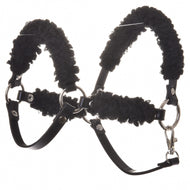 Black halter with complete black fur - leatherette