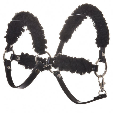 Black halter with complete black fur - leatherette