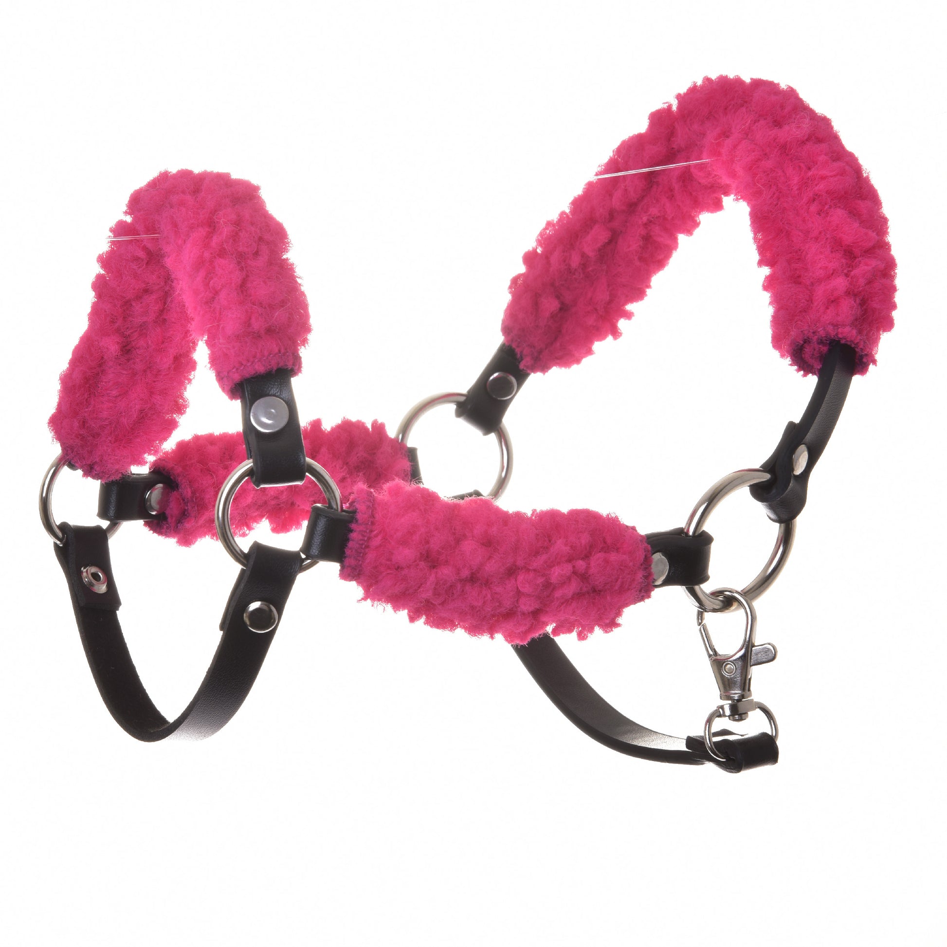 Black halter with complete pink fur - leatherette