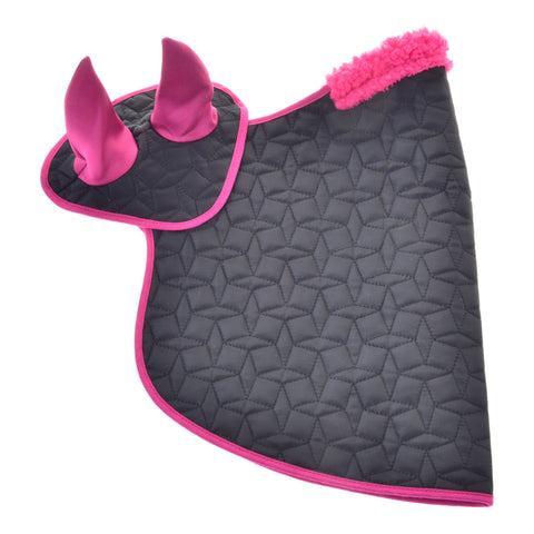Set Thermo Black with Pink Fur (ear bonnet + blanket) (size M) 1
