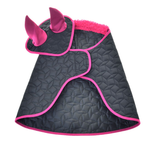 Set Thermo Black with Pink Fur (ear bonnet + blanket) (size M)
