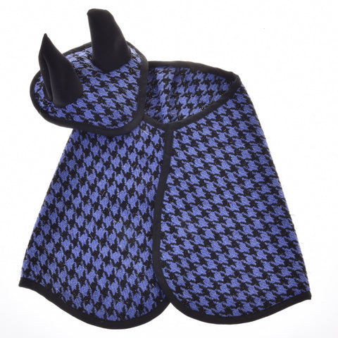 Set (blanket and ear bonnet) blue festive cariered