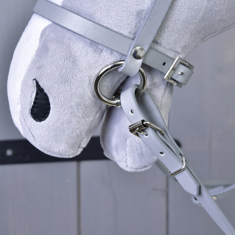 Grey leatherette set - bridle, reins and martingale (size M) 1