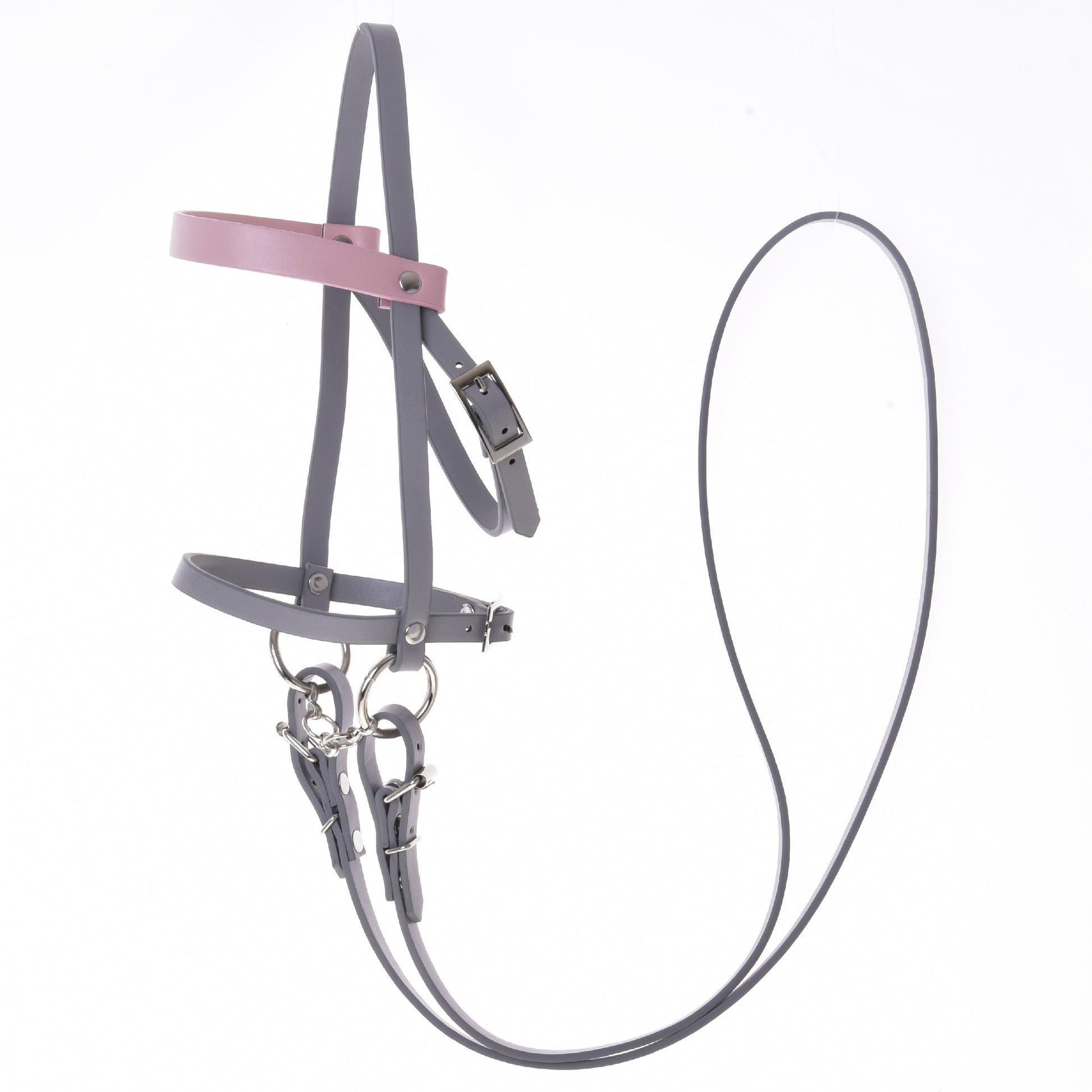 Grey leatherette set - bridle, reins and martingale